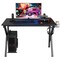 Black MDF PVC Gaming Desk with Steel Frame, Headphone Hook and Cup Holder